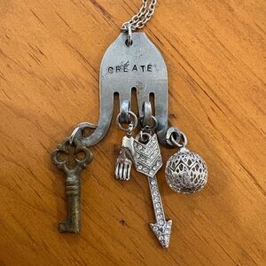 Vintage “CREATE” Charm Necklace with Mixed Metal Charms – 24" Chain